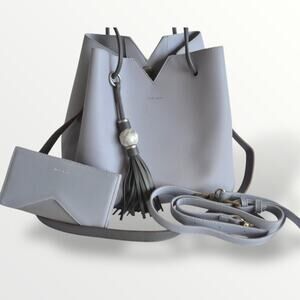 Lavender Vegan Leather Hobo Tote Pixie Mood Marble Tassel w/ Matching Wallet L